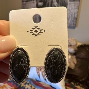 Black and white Oval  studded Stone Earrings silver plated